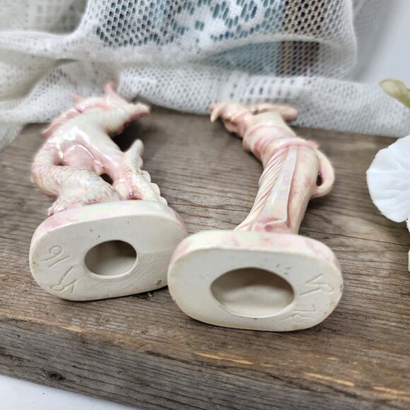 Vintage Ceramic Hindu God & Goddess Statues Pink & White Iridescent Glaze - Picture 5 of 7